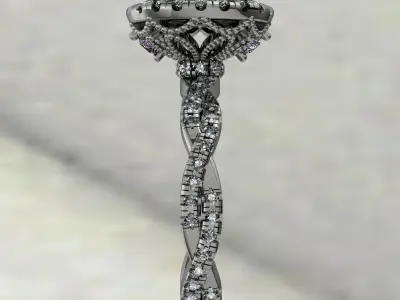 Round double halo engagement ring with braided shank 3D print model