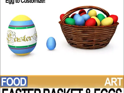 Easter Basket and Eggs 3D model