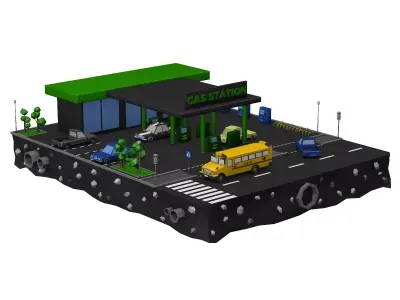 Gas Station Low Poly Low-poly 3D model