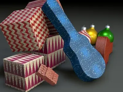 Gift boxes and Christmas balls Free 3D model