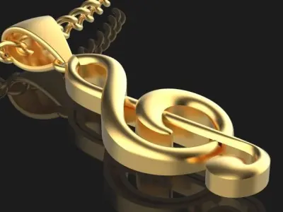 Musical Note Necklace pendant Silver Gold  Print 3D print model