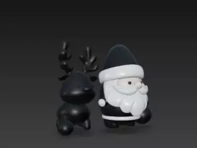3D Black Santa Claus with Deer Model 3D print model