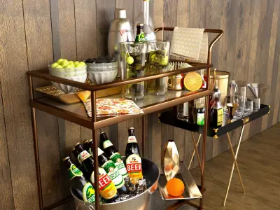 Set-30 bar cart with drinks 3D model