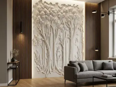 modern tree panel wall decor set relief stl mural CNC 257 3D model