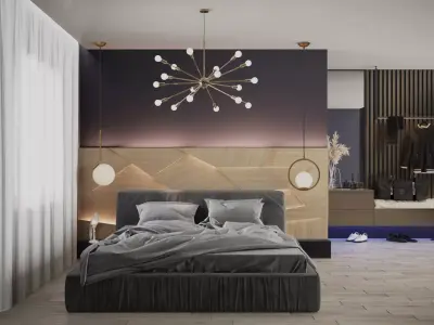 Bedroom modern with wood and accents 3D model