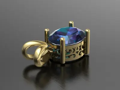 Oval stone pendant or earring 3D print model