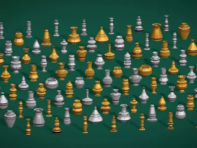 Gold - Silver Designer Pots Pack - Metallic Vessels Pack Low-poly 3D model