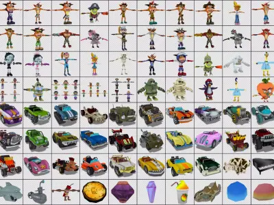 Cartoon - Characters cars weapons Low-poly 3D model