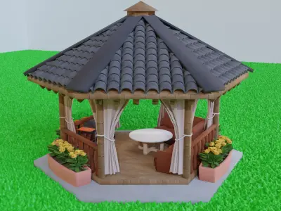 Summerhouse with plants and interior 3D model