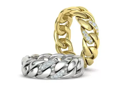 DIAMOND CUBAN LINK RING Chain Ring  9US Size 3dmodel 3D print model