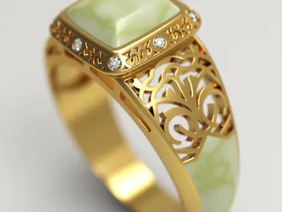 Filigree ring with jade and diamonds 3D print model