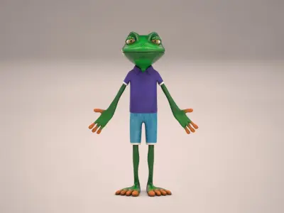 Frog cartoon character rigged Low-poly 3D model