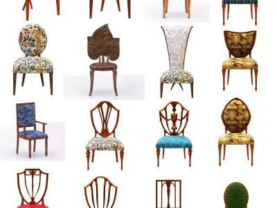 Dining set upholstered chair with wooden legs Low-poly 3D model