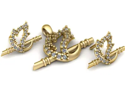 Stylish Leave Diamond Pendant And Earrings 3d Printable Model 3D print model