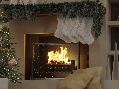 Christmas tree with fireplace Low-poly 3D model