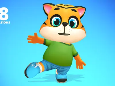 Tiger Cat Animated Rigged Low-poly 3D model