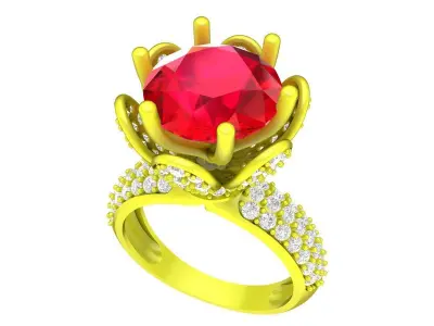 A7409 Flower Diamond Engagement Ring 3D Print 3D print model