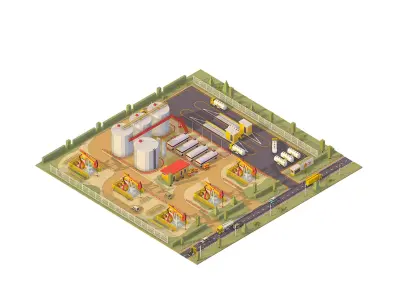 isometric oil field extracting crude big base Low-poly 3D model