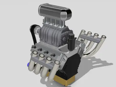 Vintage HEMI Supercharged Injected Nostalgia Engine 3D print model