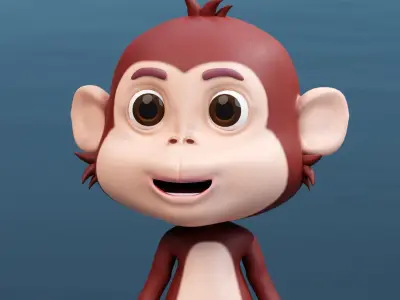 Cute Cartoon Monkey Rigged Low-poly 3D model