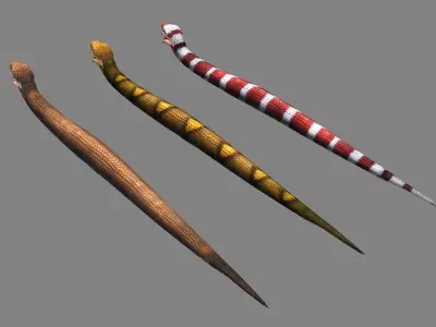 Three venomous snakes Low-poly 3D model