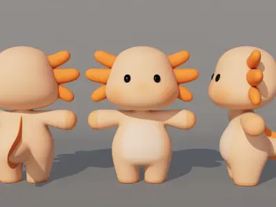 Rigged Cartoon Axolotl Low-poly 3D model