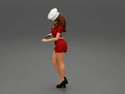 sexy woman chef cutting with knife 3D print model