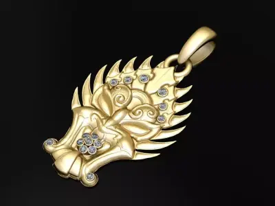 Gold dragon head pendant 3D printable model   3D print model