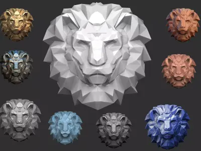 polygonal lion head 3D print model