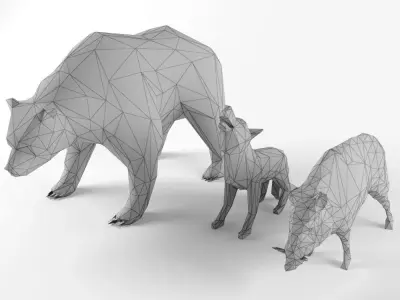 Low Poly Bear Wolf Boar Wild Mammal Animal Set Pack Lowpoly Low-poly 3D model