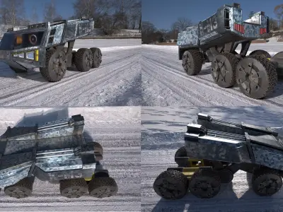 Windbreak truck snowy road Low-poly 3D model