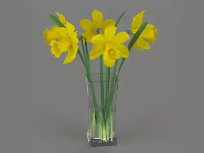 Yellow daffodils in a glass vase 3D model