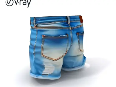 Denim Shorts Model Pack with Ripped Detail and Rolled Hem Low-poly 3D model