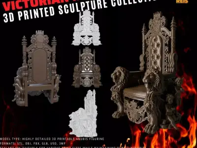 Throne with Lion and Cherub Decorations 3D model