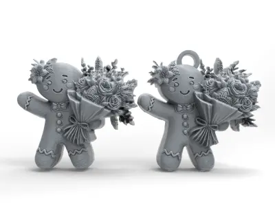 ginger cookie with flower 3  3D print model