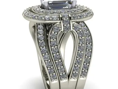 1 Carat Emerald Cut Modern Fashion Halo Ring  3D print model