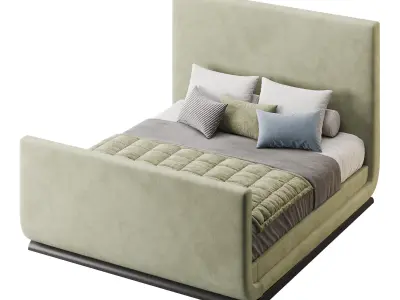 Double bed with upholstered headboard 3D model