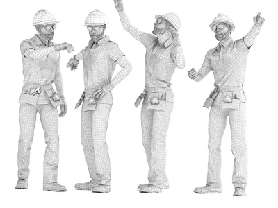Engineer man with tools 04 poses Low-poly 3D model