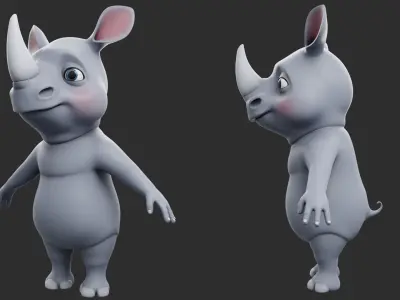 Rhino Cartoon Low-poly 3D model