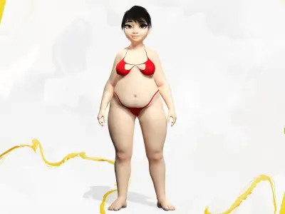 Fat Woman stylized girl cartoon  Low-poly 3D model