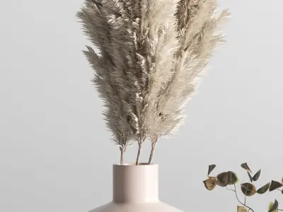bouquet 06 vase concrete plant pampas and dry hogweed 3D model