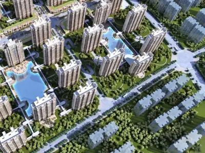 Contemporary High-Rise Residential Masterplan 3D model