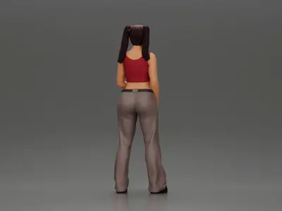 Chola girl with pigtails standing in flared pants 3D print model