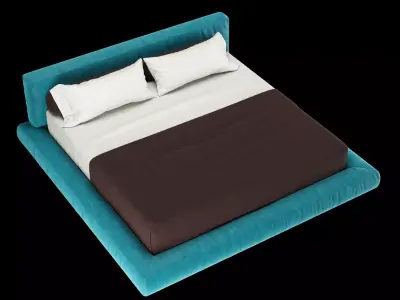 Bed with pillows and blanket 011 3D model