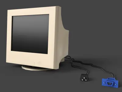 Low Poly Desktop CRT Monitor - Yellow Low-poly 3D model