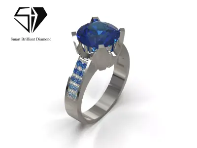 Ocean Blue cad Solitaire Ring model sr0127 3D print model