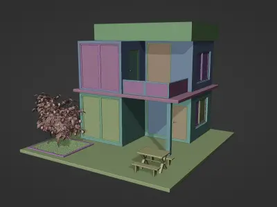 Isometric Modern Villa Exterior Low-poly 3D model