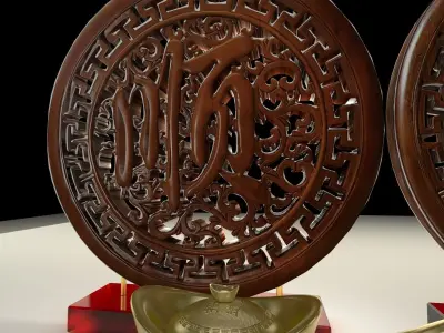 Chinese yuanbao with fu carving pattern 3D model