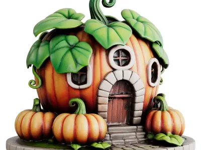Halloween Pumpkin House 3d print and game ready Low-poly 3D model