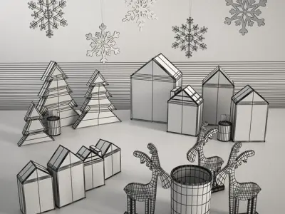 Christmas Toys Wooden Set 3D model